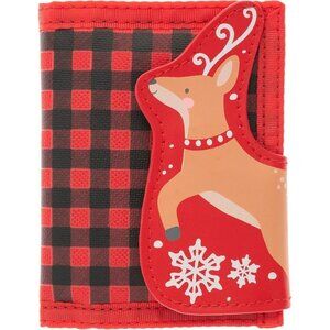 Festive Winter Deer Red Black Buffalo Plaid Kids Wallet With Zippered Pocket